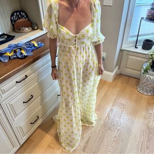 For Love And Lemons White and Yellow Polka Dot Dress